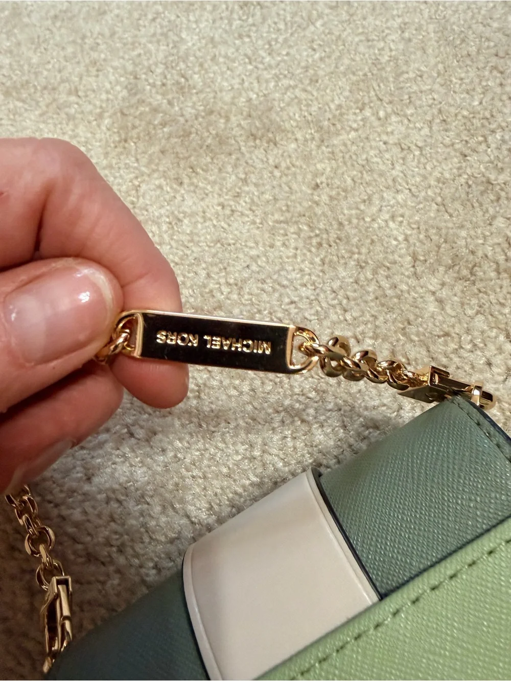 Michael Kors Green & Cream Saffiano Crossbody Phone Bag with Gold MK Logo